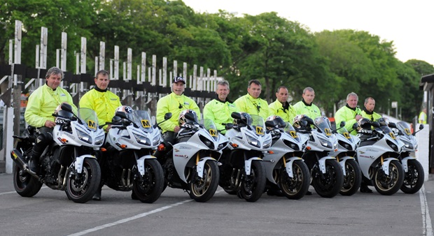 Yamaha-mounted Travelling Marshals at the 2012 Isle of Man TT fuelled by Monster Energy